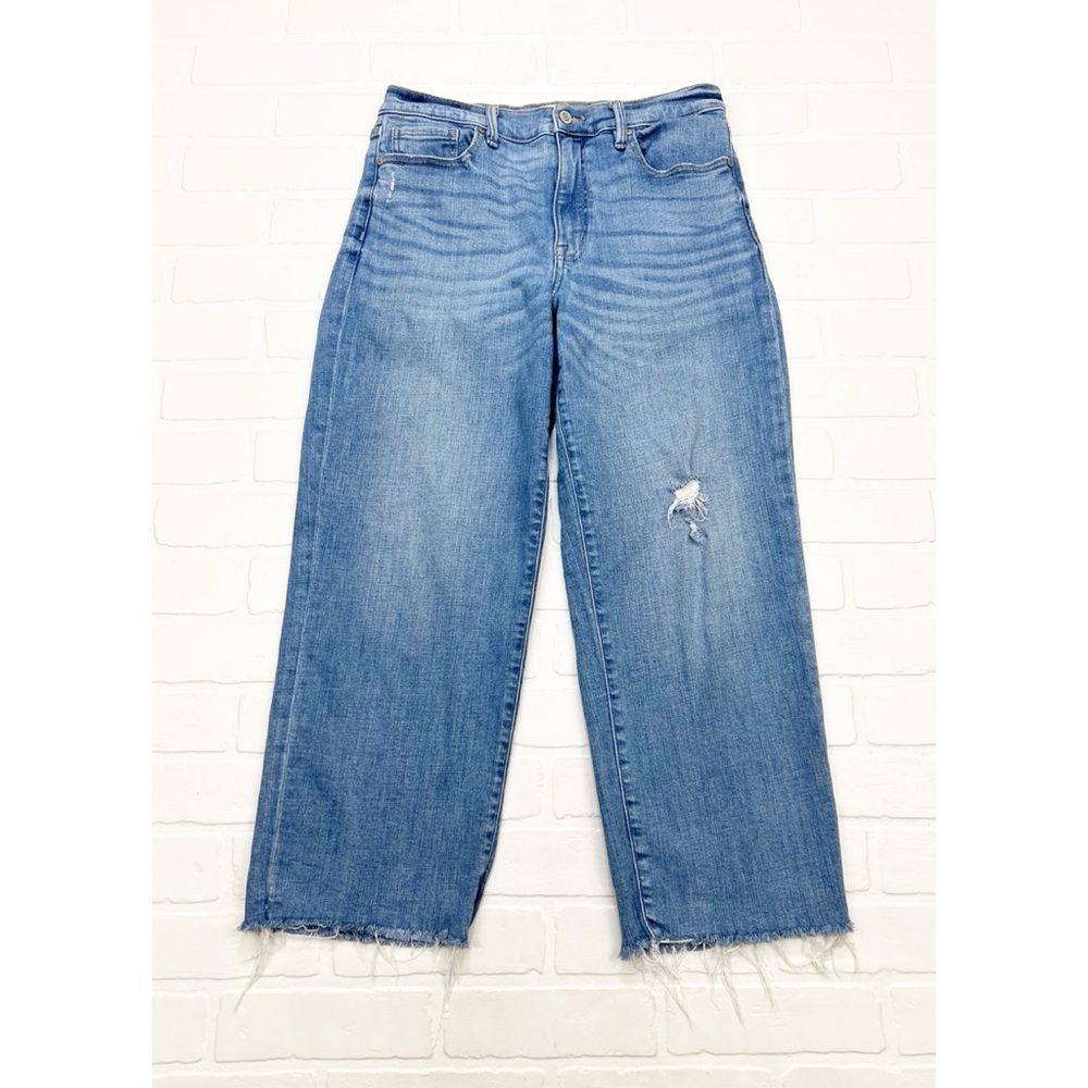 Eunina Steph High Rise Wide Leg Ankle Crop Jeans Taw Fray Hem Size 30 - Picture 2 of 7